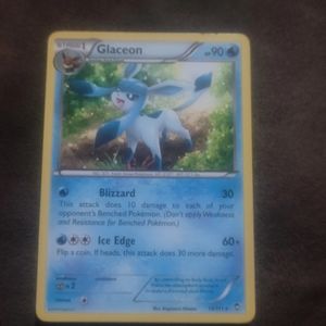 Glaceon Pokémon trading card from 'Ferious Fist deck'